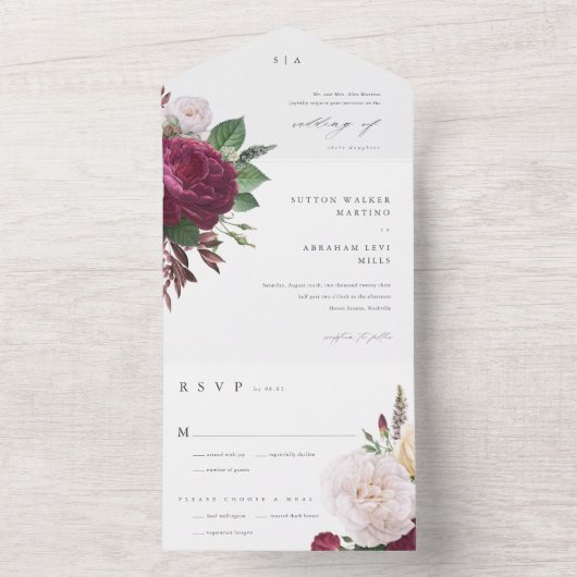 Elegant Floral Wedding All In One Uitnodiging (Binnen)