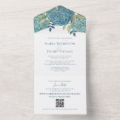 Elegant Floral Wedding Blue Hydrangeas QR Code All In One Uitnodiging (Binnen)
