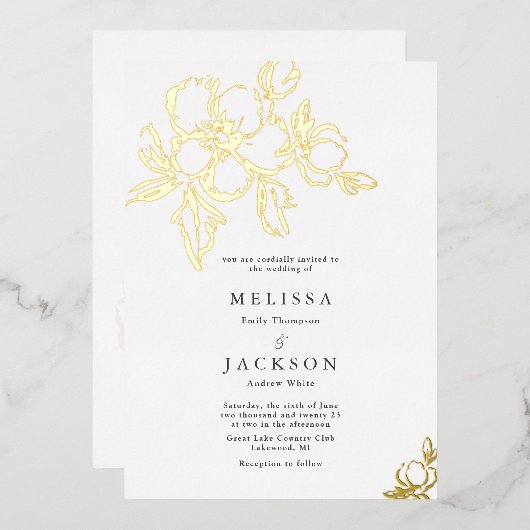 Elegant Floral Wedding Boms Folie Uitnodiging (Voorkant / Achterkant)