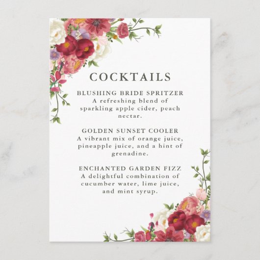 Elegant Floral Wedding Cocktail Menu (Devant)
