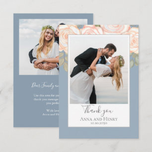 Elegant Floral Wedding Dusty Blue Foto bedankt