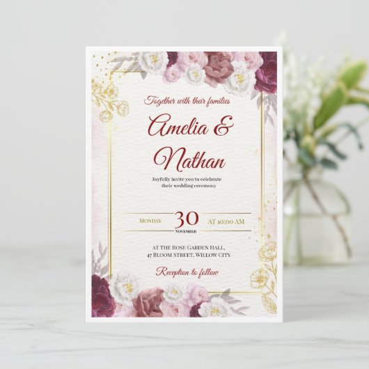 Elegant Floral Wedding Invitation (Debout devant)