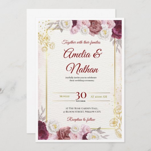 Elegant Floral Wedding Invitation (Devant / Derrière)