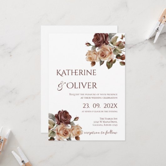 Elegant Floral Wedding Invitation (Devant/Arrière en situation)