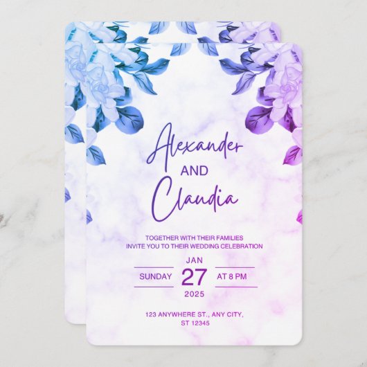 Elegant  Floral Wedding Invitation  (Devant / Derrière)