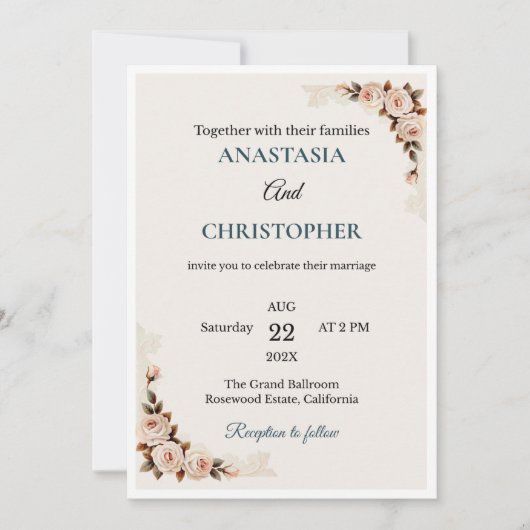Elegant Floral Wedding Invitation (Devant)