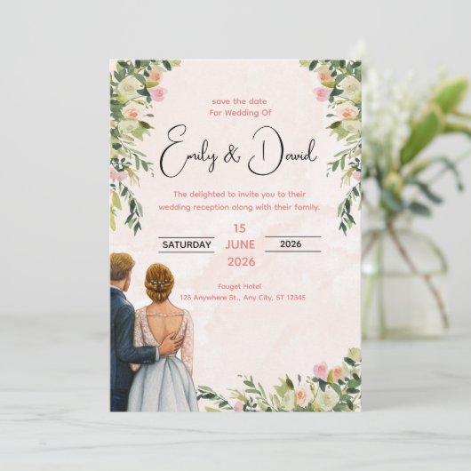 Elegant Floral Wedding Invitation (Debout devant)