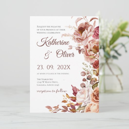 Elegant Floral Wedding Invitation (Debout devant)