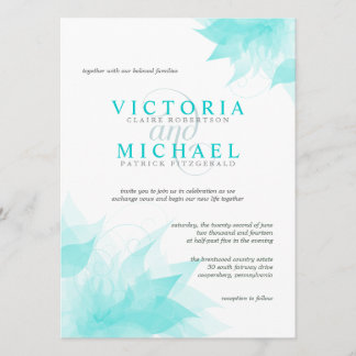 Elegant Floral Wedding Invitation-Blauwgroen Blue Kaart