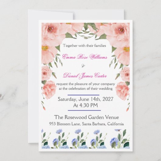 Elegant Floral Wedding Invitation | Blush Pink  (Devant)