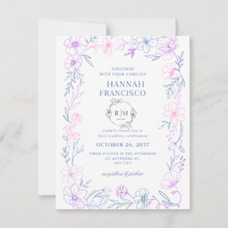 : Elegant Floral Wedding Invitation Card Blue 