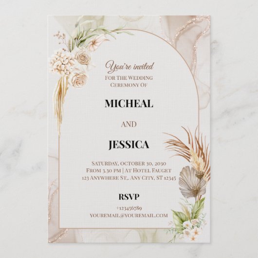 Elegant Floral Wedding Invitation Card Kaart (Voorkant)