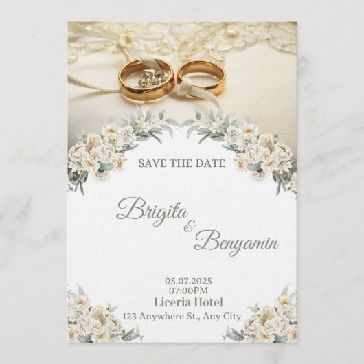 Elegant Floral Wedding Invitation – Customizable  (Devant)