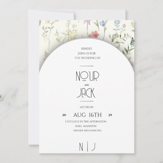 Elegant Floral Wedding Invitation – Customizable W (Devant)