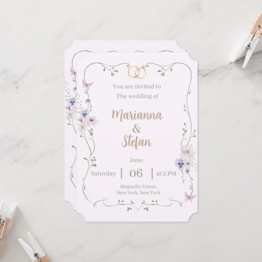 Elegant Floral Wedding Invitation Editable Custom (Devant/Arrière en situation)