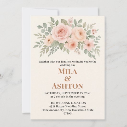 Elegant Floral Wedding Invitation – Editable Kaart (Voorkant)