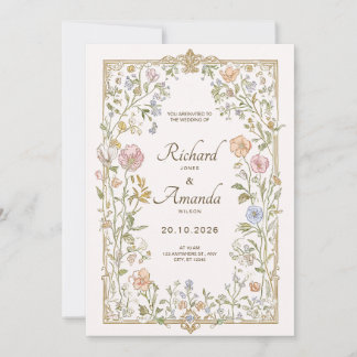 Elegant Floral Wedding Invitation Kaart