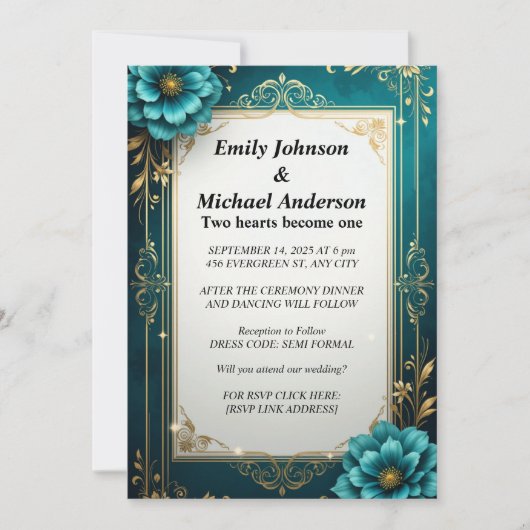 Elegant Floral Wedding Invitation Kaart (Voorkant)