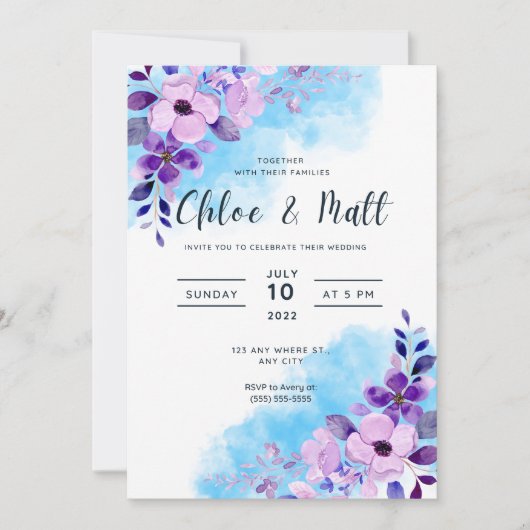 Elegant Floral  Wedding Invitation Kaart (Voorkant)