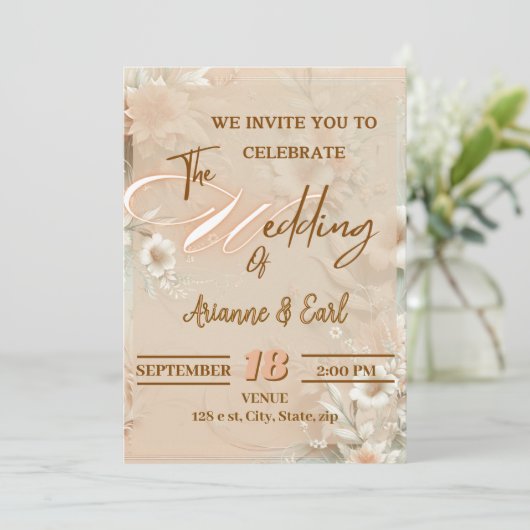 Elegant Floral Wedding Invitation Kaart (Staand voorkant)