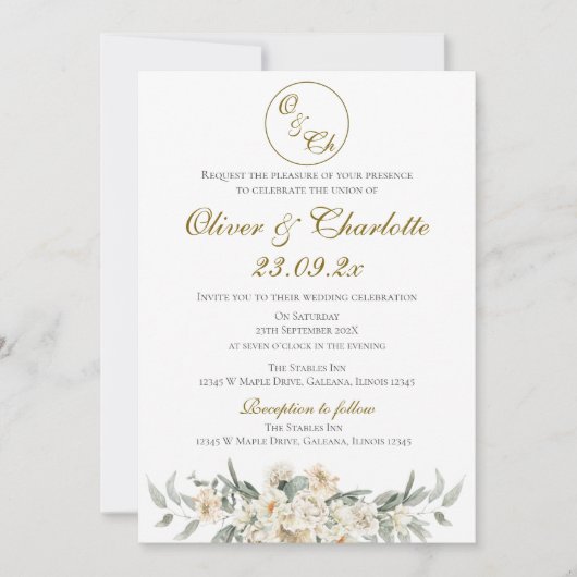 Elegant Floral Wedding Invitation Kaart (Voorkant)