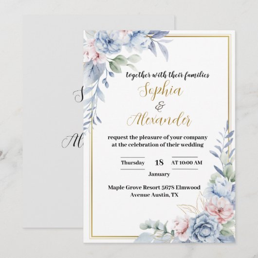 Elegant Floral Wedding Invitation Kaart (Voorkant / Achterkant)