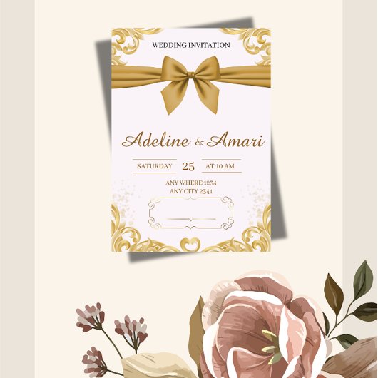 Elegant Floral Wedding Invitation Kaart