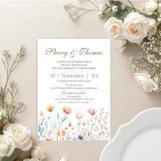 Elegant Floral Wedding Invitation Kaart
