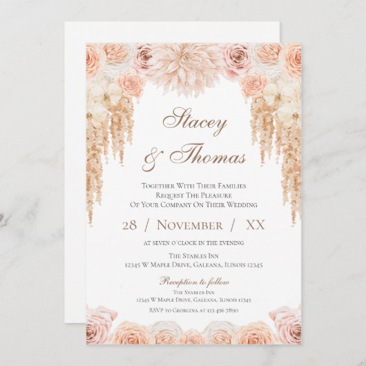 Elegant Floral Wedding Invitation Kaart (Voorkant / Achterkant)