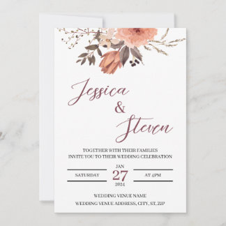 Elegant Floral Wedding Invitation Kaart