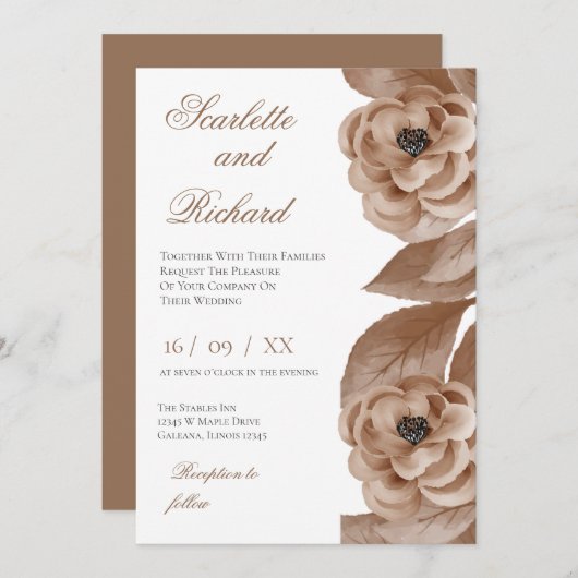 Elegant Floral Wedding Invitation Kaart (Voorkant / Achterkant)