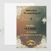 Elegant Floral Wedding Invitation Minimal & Roma Kaart (Voorkant / Achterkant)
