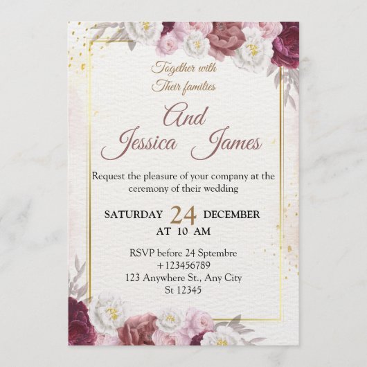 Elegant Floral Wedding Invitation Modern card (Devant)