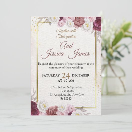 Elegant Floral Wedding Invitation Modern card Kaart (Staand voorkant)