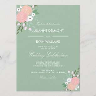 Elegant Floral Wedding Invitation - Munt Kaart