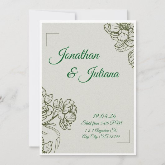 Elegant Floral Wedding Invitation Template  Kaart (Voorkant)