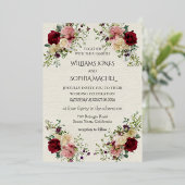 Elegant Floral Wedding Invitation & Timeline Card  (Debout devant)