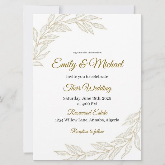 Elegant Floral Wedding Invitation with Gold Script (Devant)