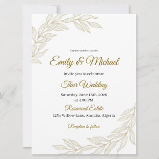 Elegant Floral Wedding Invitation with Gold Script Kaart