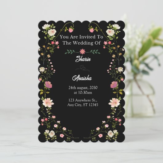 Elegant Floral Wedding Kaart (Staand voorkant)