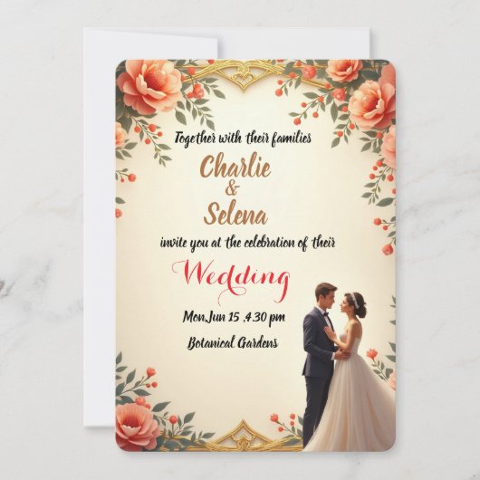 Elegant Floral Wedding Kaart (Voorkant)