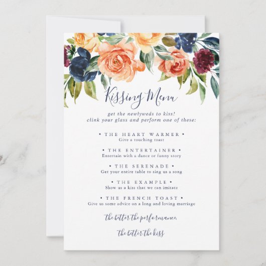 Elegant Floral Wedding Kissingmenu Spel Kaart (Voorkant)