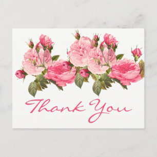 Elegant Floral Wedding Pink Rose Bedankt Briefkaart