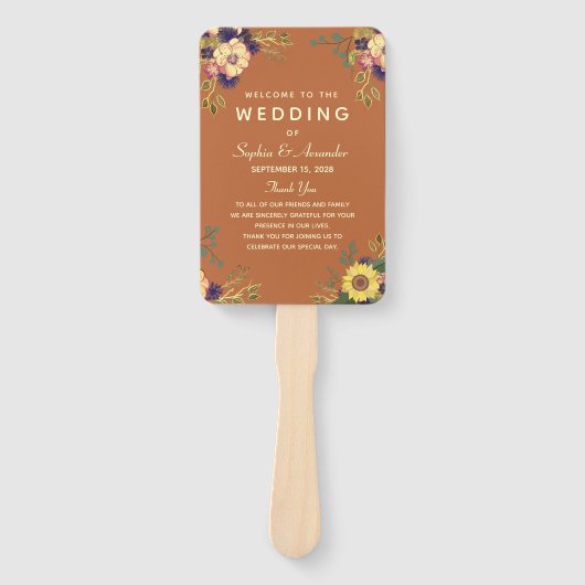 Elegant Floral Wedding Programme Handwaaier (Voorkant)