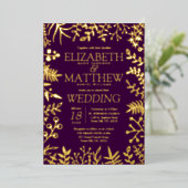 Elegant Floral Wedding Real Folie Uitnodiging (Staand Voorkant)
