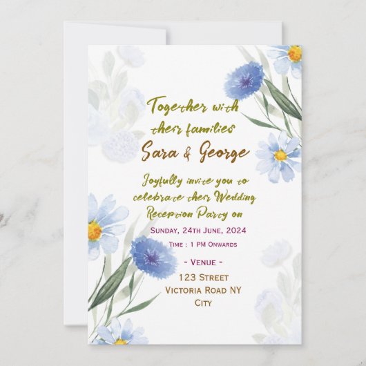 Elegant Floral Wedding Reception Invitations  Kaart (Voorkant)