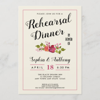 Elegant Floral Wedding Rehearsal Dinner Uitnodigin Kaart