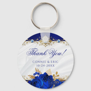 Elegant Floral Wedding Royal Blue Hartelijk dank Sleutelhanger