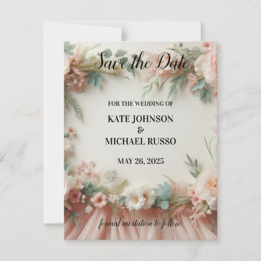 Elegant Floral Wedding Save The Date (Voorkant)