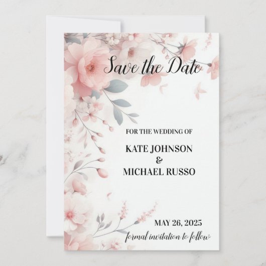 Elegant Floral Wedding Save The Date (Voorkant)